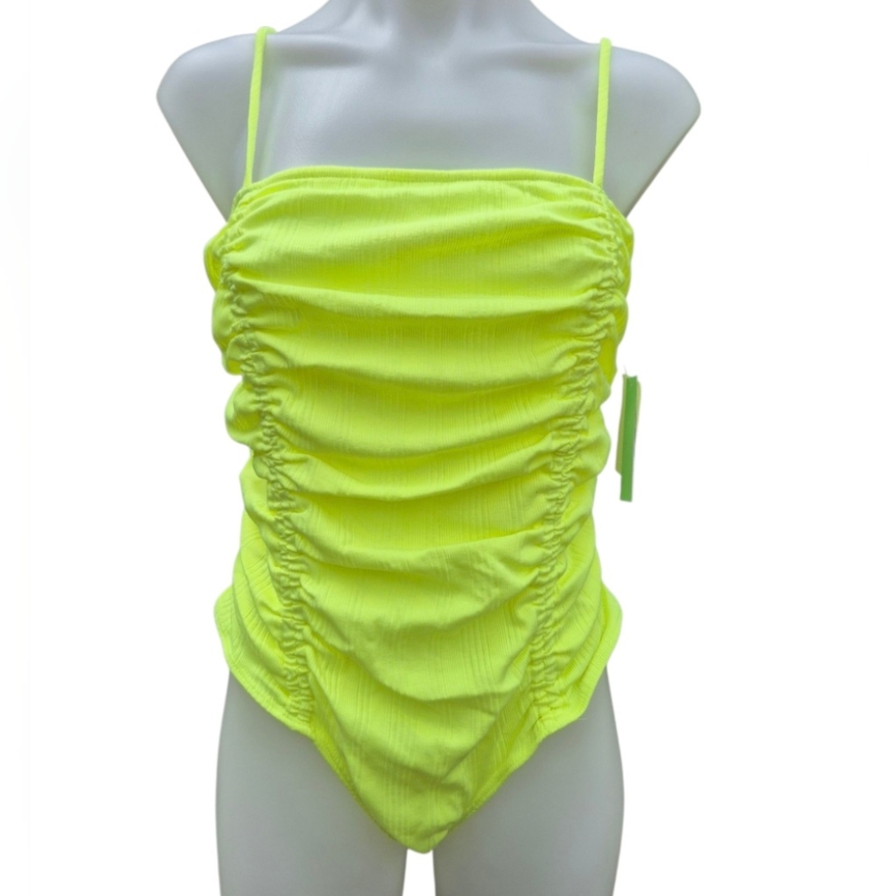 NWT Neon Yellow Ruched Bodysuit Size L